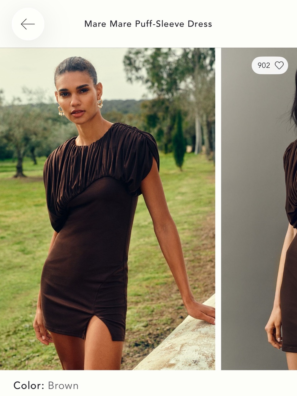 Mare Mare Brown Puff-Sleeve Mini Dress